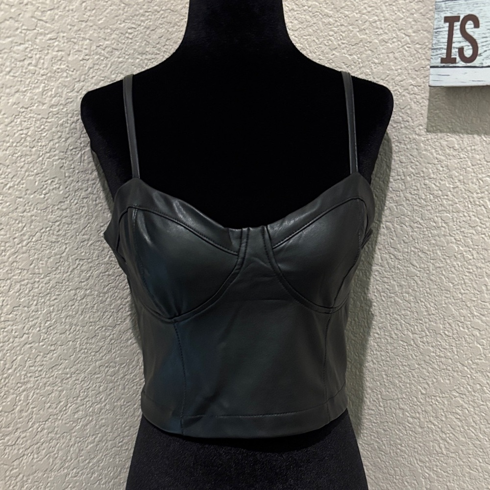 Guess Black Leather Camisole Top